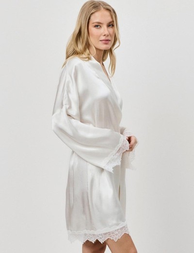 Халат из вискозы Aruelle ISABEAU, Цвет: молочный, Размеры: XS, изображение 3