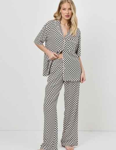 Пижама женская с брюками Aruelle VESPER, Цвет: чёрный/песочный, Размеры: XS, изображение 2