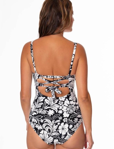 Закрытый купальник с цветочным узором Jantzen JZ26060M, Цвет: чёрный/белый, Размеры: XL, изображение 4