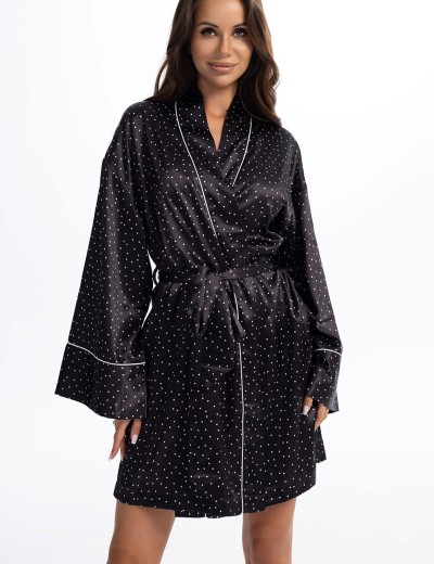 Короткий халат из атласа Mia-Amore BETTY 2333, Цвет: черный, Размеры: 2XL/3XL, изображение 4