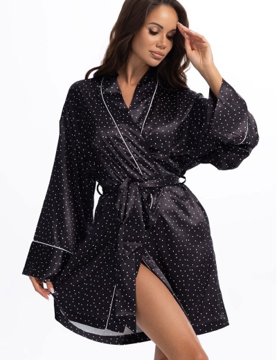 Короткий халат из атласа Mia-Amore BETTY 2333, Цвет: черный, Размеры: 2XL/3XL, изображение 3