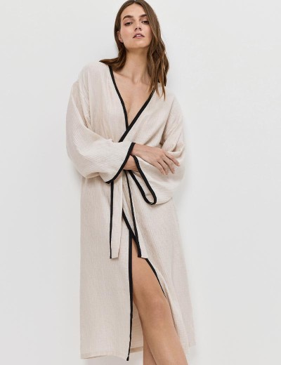 Женский халат из вискозы Aruelle HORIZON, Цвет: светло-бежевый, Размеры: XS, изображение 3