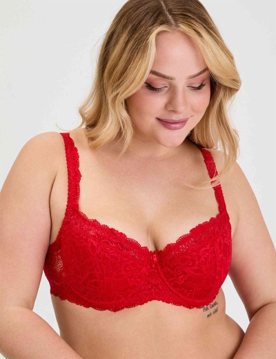 Кружевной бюстгальтер на поролоне Lina A 6086 красный, Цвет: красный, Размеры: 90B, изображение 3