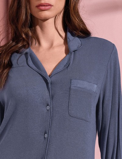 Длинная рубашка на пуговицах Lormar YOGA 634116LU polvere, Цвет: polvere (синий), Размеры: L, изображение 2