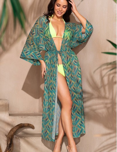 Длинный пляжный халат Mia-Amore LUMINEL 2187, Цвет: зеленый, Размеры: 4XL/5XL, изображение 2