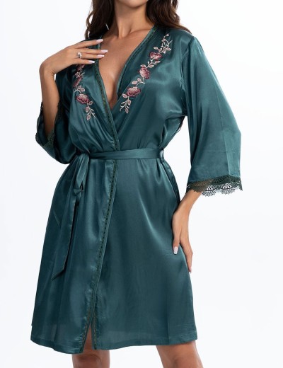Шелковый халат Mia-Amore VALENSIA 3263 малахитовый, Цвет: малахитовый, Размеры: 2XL/3XL, изображение 3