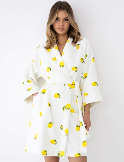 Банный халат из хлопка Sensis LEMONS, Цвет: белый, Размеры: L/XL, изображение 3