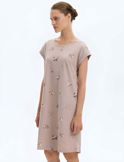 Сорочка с коротким рукавом Very Neat КОШКИ Е10068 капучино, Цвет: капучино, Размеры: L, изображение 3