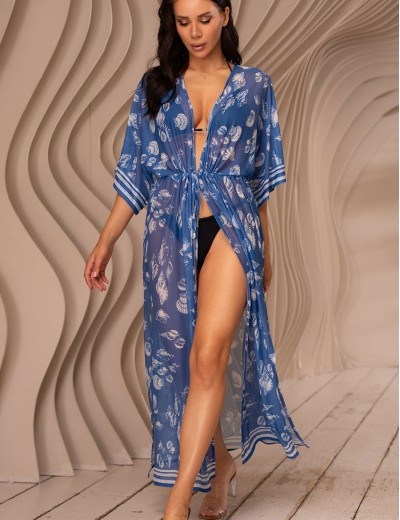 Длинная распашная туника Mia-Amore UNDINA 2409, Цвет: синий, Размеры: 4XL/5XL, изображение 2
