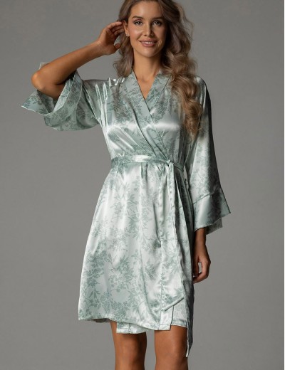 Шелковый короткий халат Mia-Amore TIFFANY 4913, Цвет: мятный, Размеры: 2XL/3XL, изображение 4