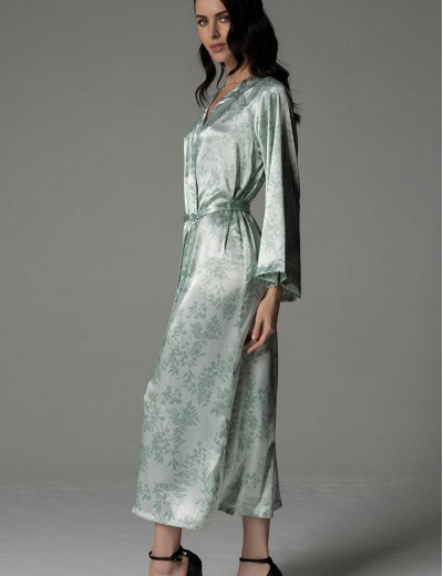 Шелковый длинный халат Mia-Amore TIFFANY 4919, Цвет: мятный, Размеры: 2XL/3XL, изображение 3