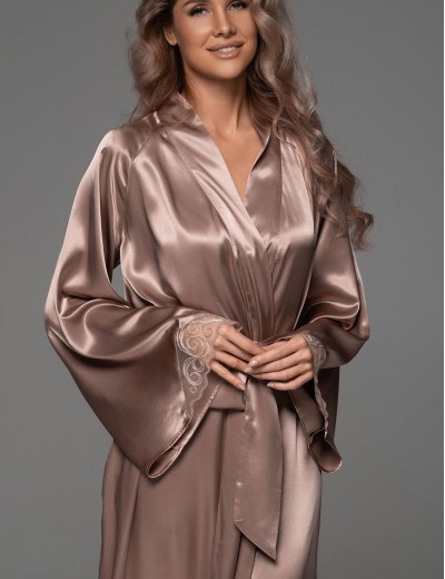 Длинный шелковый халат Mia-Amore LEONARDO 4669 какао, Цвет: какао, Размеры: 2XL/3XL, изображение 2