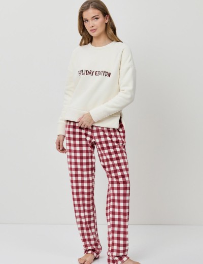 Тёплый домашний комплект Aruelle CLARISSE SET, Цвет: светло-бежевый/красный, Размеры: XS, изображение 2