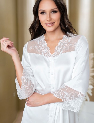 Шелковый халат на пуговицах Mia-Amore AMANDA 3637 белый, Цвет: белый, Размеры: 2XL, изображение 2
