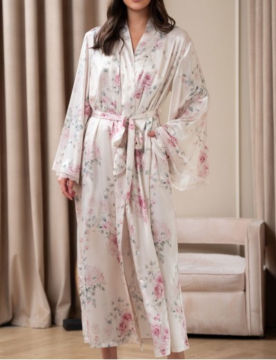 Длинный запашной халат Mia-Amore FELICIA 9049, Цвет: молочный, Размеры: 2XL/3XL, изображение 4