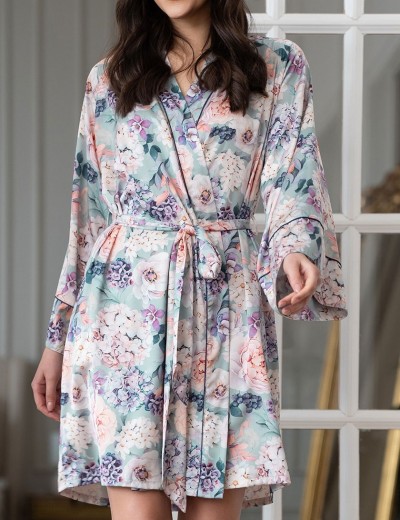 Короткий халат с цветами Mia-Amore MARIEL 4963, Цвет: мультицвет, Размеры: L/XL, изображение 4