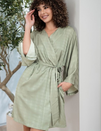 Короткий запашной халат Mia-Amore TOSCANA 9073, Цвет: оливковый, Размеры: S/M, изображение 4