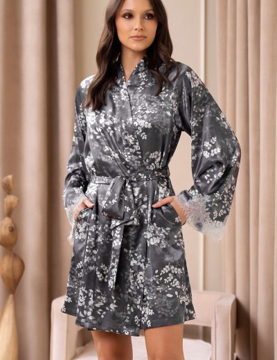 Короткий халат с кружевом Mia-Amore FEDERICA 9113, Цвет: графитовый, Размеры: L/XL, изображение 4