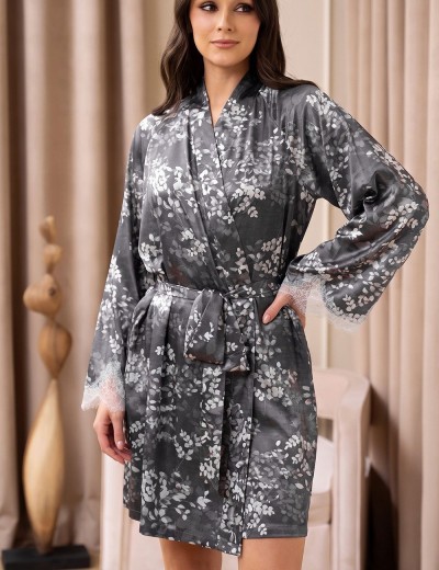 Короткий халат с кружевом Mia-Amore FEDERICA 9113, Цвет: графитовый, Размеры: L/XL, изображение 5