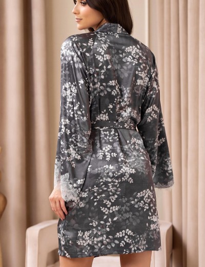 Короткий халат с кружевом Mia-Amore FEDERICA 9113, Цвет: графитовый, Размеры: L/XL, изображение 2