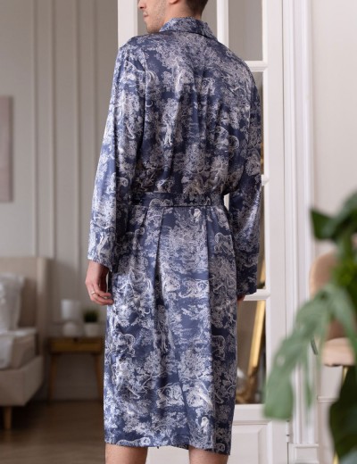 Шелковый мужской халат Mia-Amore MARJANI 9009, Цвет: темно-синий, Размеры: 4XL/5XL, изображение 2