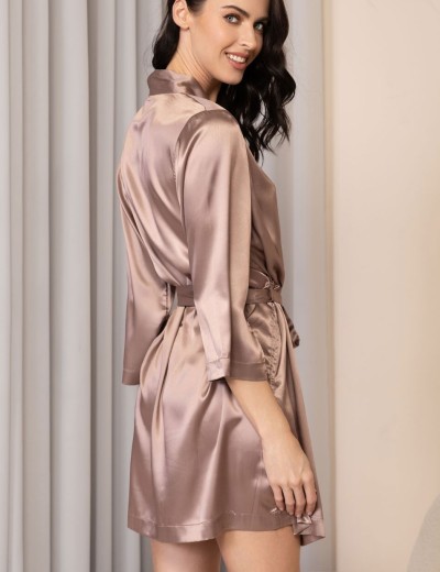 Атласный халат-кимоно Mia-Amore GIGI 2343 карамель, Цвет: карамель, Размеры: 2XL/3XL, изображение 2