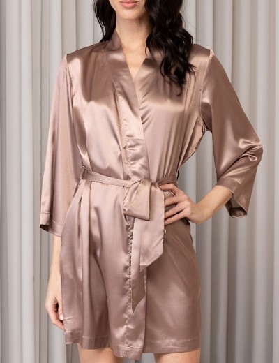 Атласный халат-кимоно Mia-Amore GIGI 2343 карамель, Цвет: карамель, Размеры: 2XL/3XL, изображение 4