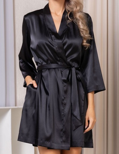 Атласный халат-кимоно Mia-Amore GIGI 2343 черный, Цвет: черный, Размеры: 2XL/3XL, изображение 4