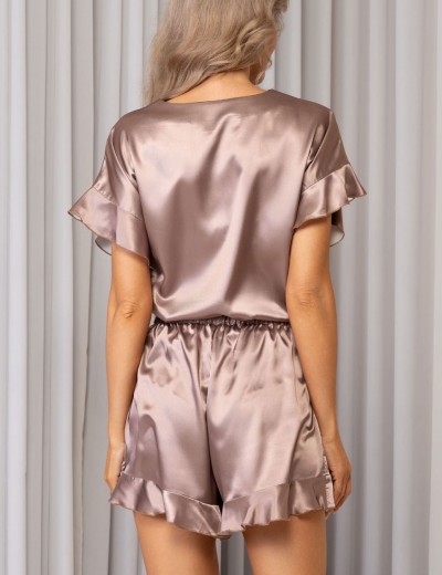 Атласная пижама с рюшами Mia-Amore GIGI 2345 карамель, Цвет: карамель, Размеры: 2XL, изображение 2