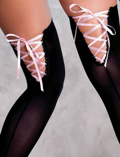 Чулки с розовой шнуровкой OPIUM ISTINTO 625, Цвет: черный, Размеры: S/M, изображение 7