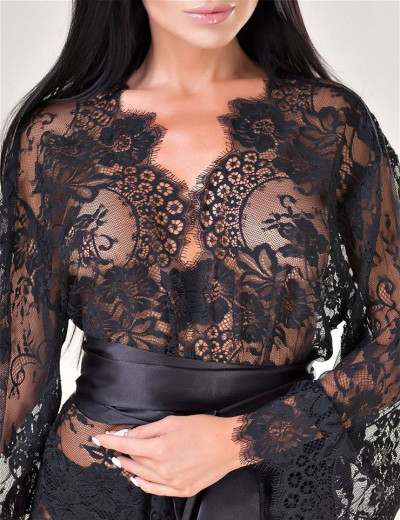 Кружевной пеньюар OPIUM ISTINTO 703 черный, Цвет: черный, Размеры: S/M/L, изображение 6