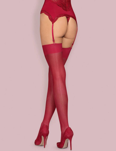 Чулки Obsessive S800 STOCKINGS рубиновый, Цвет: рубиновый, Размеры: L/XL, изображение 2