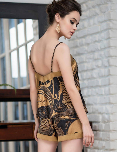 Шелковая пижама с шортами Mia-Amore ANTIKA 3472, Цвет: черный/медный, Размеры: XL, изображение 2