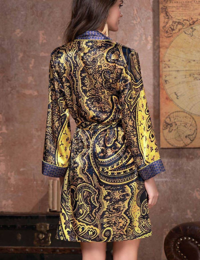 Шелковый халат-кимоно Mia-Amore ARMANI GOLD 3493, Цвет: темно-синий/золотой, Размеры: L/XL, изображение 2