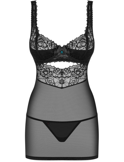 Сорочка с чашками на каркасах Obsessive 867 CHEMISE, Цвет: черный, Размеры: S/M, изображение 3