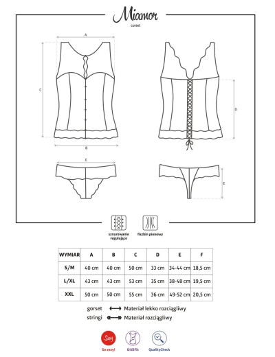 Корсет c трусиками Obsessive MIAMOR CORSET черный, Цвет: черный, Размеры: S/M, изображение 6