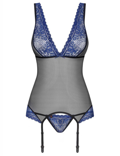 Корсет с трусиками Obsessive 850 COR-6, Цвет: черный/синий, Размеры: S/M, изображение 3