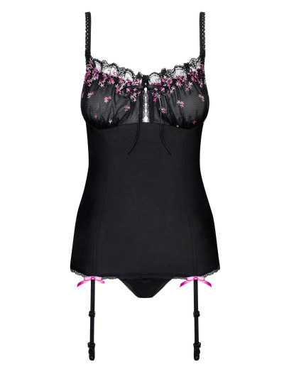 Корсет c трусиками Obsessive FLOWERIA CORSET, Цвет: черный, Размеры: S/M, изображение 4