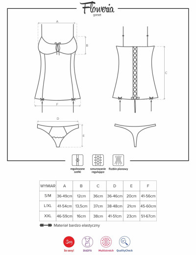 Корсет c трусиками Obsessive FLOWERIA CORSET, Цвет: черный, Размеры: S/M, изображение 6