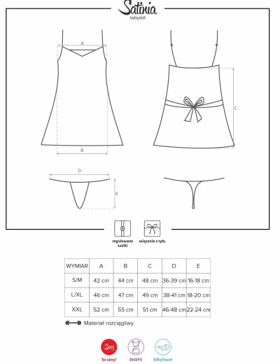 Сексуальная сорочка Obsessive SATINIA BABYDOLL черный, Цвет: черный, Размеры: S/M, изображение 5