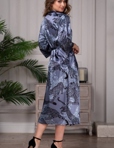 Шелковый халат-кимоно длинный Mia-Amore AMAZONKA 8669 дельфин, Цвет: дельфин, Размеры: 2XL/3XL, изображение 2