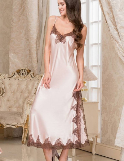 Сорочка шелковая длинная Mia-Amore MARILIN 3104 пудра, Цвет: пудра, Размеры: L, изображение 3