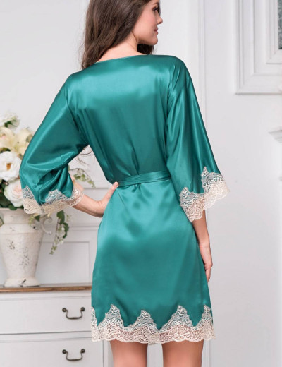 Шелковый халат-кимоно Mia-Amore MARILIN DELUXE 3443 изумрудный, Цвет: изумрудный, Размеры: 2XL, изображение 2