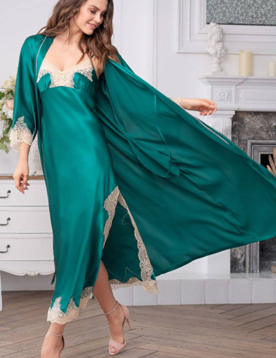 Длинный шелковый халат Mia-Amore MARILIN DELUXE 3449 изумрудный, Цвет: изумрудный, Размеры: L/XL, изображение 2
