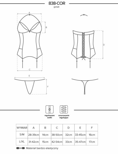 Корсет с трусиками Obsessive 838 CORSET черный, Цвет: черный, Размеры: S/M, изображение 5