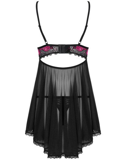 Сорочка бэби-долл с трусиками Obsessive TULIA BABYDOLL, Цвет: черный/розовый, Размеры: L/XL, изображение 4