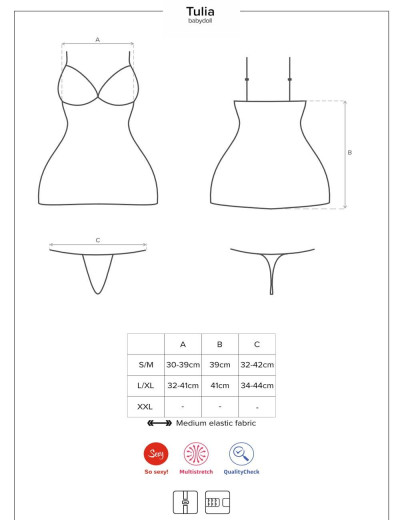 Сорочка бэби-долл с трусиками Obsessive TULIA BABYDOLL, Цвет: черный/розовый, Размеры: L/XL, изображение 5