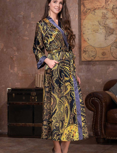 Длинный шелковый халат-кимоно Mia-Amore ARMANI GOLD 3499, Цвет: темно-синий/золотой, Размеры: 2XL/3XL, изображение 3