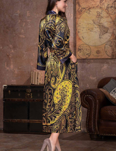 Длинный шелковый халат-кимоно Mia-Amore ARMANI GOLD 3499, Цвет: темно-синий/золотой, Размеры: 2XL/3XL, изображение 2