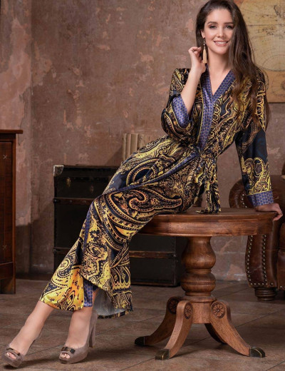 Длинный шелковый халат-кимоно Mia-Amore ARMANI GOLD 3499, Цвет: темно-синий/золотой, Размеры: 2XL/3XL, изображение 4